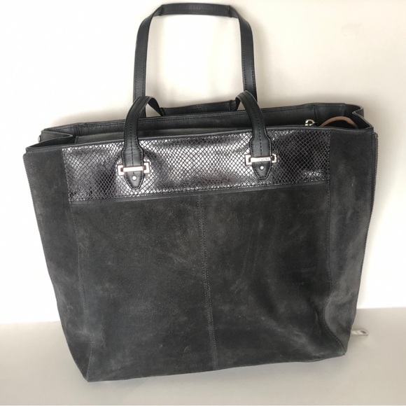 COACH Grey Large Carryall Suede Leather Tote Large Expandable Zipper Snakeskin - Picture 5 of 15